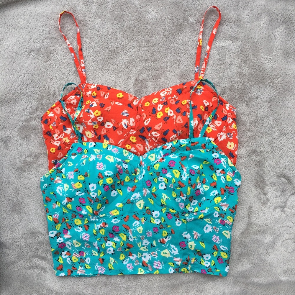 (Set) Floral Bustier Crop Bra Top